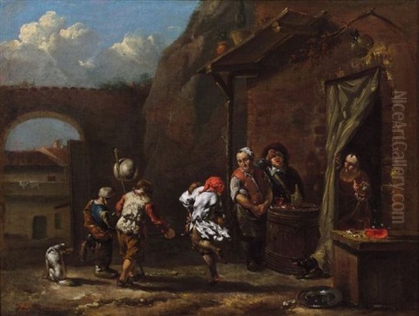 Jeunes Danseurs Devant Une Taverne by Karel Dujardin