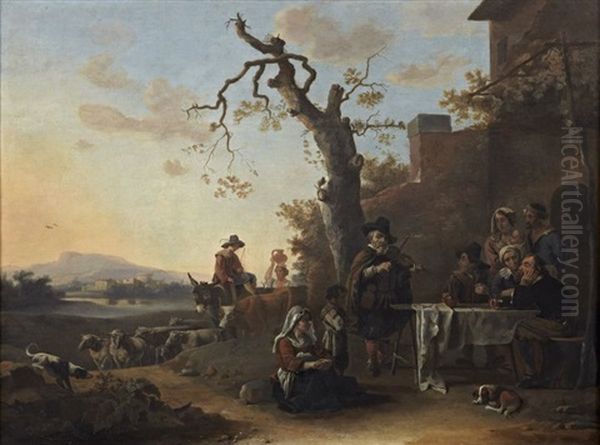 Le Musicien Ambulant A L'auberge Oil Painting by Karel Dujardin