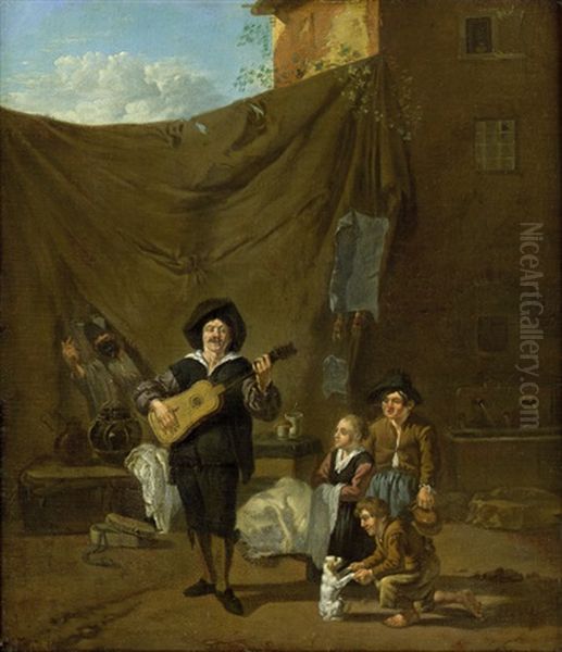 Italienische Strasenszene Mit Fahrenden Komodianten Oil Painting by Karel Dujardin