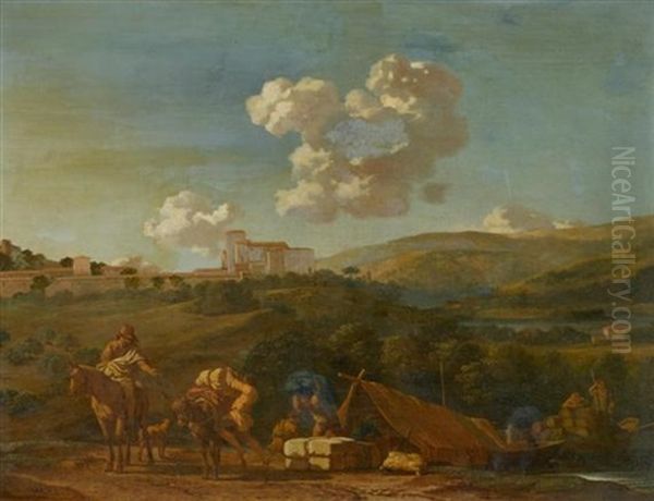 Reisende In Einer Weiten Landschaft Oil Painting by Karel Dujardin