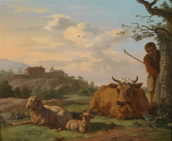 Campagnalandschaft Mit Einem Hirten Und Vieh Oil Painting by Karel Dujardin