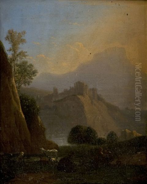 Paesaggio Bucolico Con Veduta Di Tivoli In Lontananza (bucolic Landscape With A View Of Tivoli In The Background) Oil Painting by Karel Dujardin