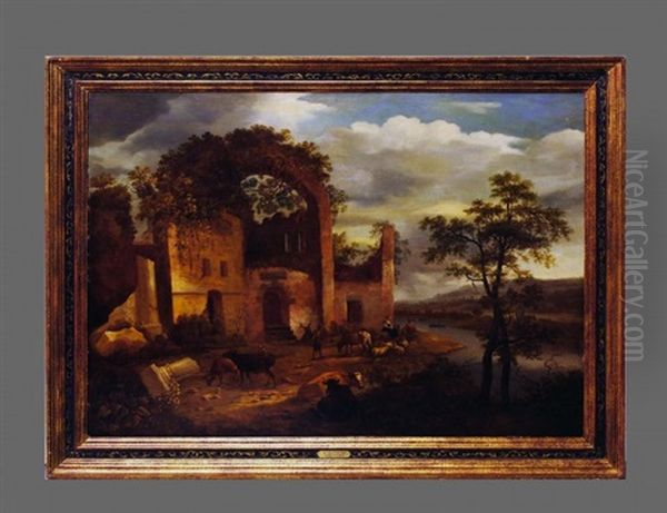 Antiquated Ruins With Figures And Animals Oil Painting by Karel Dujardin