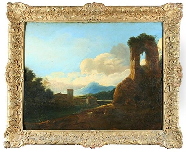 Italianate Landscape With Ruins And Travelers Oil Painting by Karel Dujardin