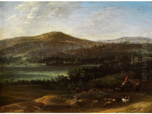 Landschaft Mit Ziehenden Schafhirten Oil Painting by Karel Dujardin