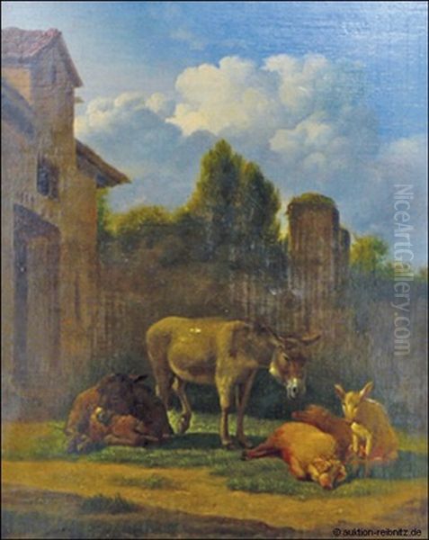 Esel Und Schweine Vor Stall Oil Painting by Karel Dujardin