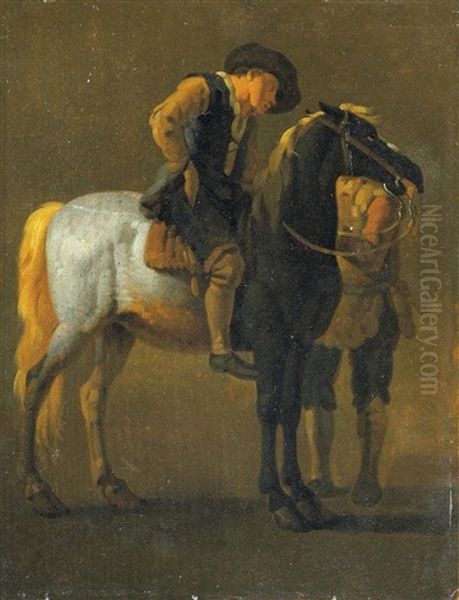 Reiter Mit Pferdeknecht Oil Painting by Karel Dujardin