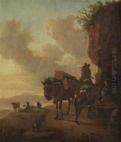 Hirte Unterhalt Sich Mit Einem Reisenden Oil Painting by Karel Dujardin