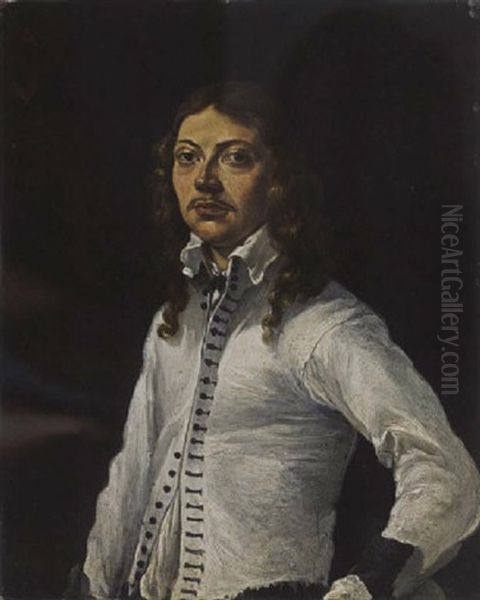 A Portrait Of A Gentleman, Aged 27, Wearing A White Shirt Oil Painting by Karel Dujardin