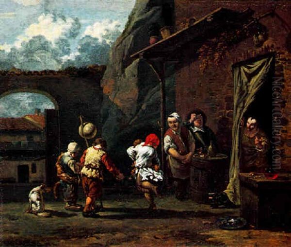 Petits Saltimbanques Devant L'auberge by Karel Dujardin