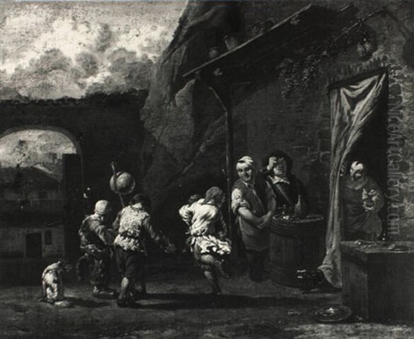 Figures Outside A Tavern Oil Painting by Karel Dujardin