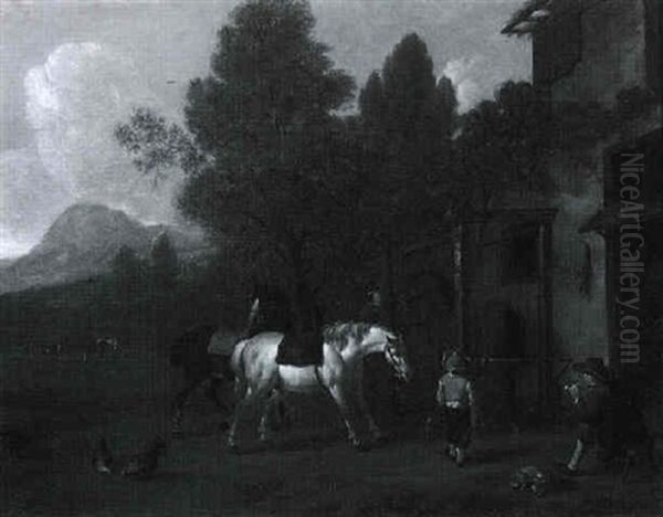 Pferde Vor Der Hufschmiede Oil Painting by Karel Dujardin