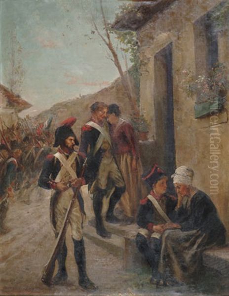 Le Depart Du Militaire Oil Painting by Henri-Charles-E. Dujardin-Beaumetz