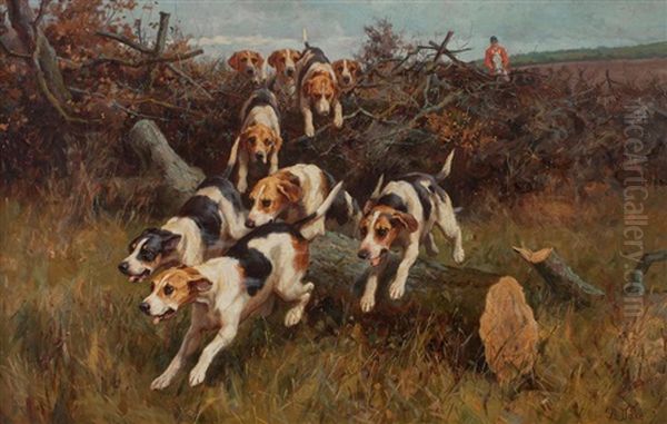 Hunting Scenes With Hounds Each Oil Painting by Alfred Duke