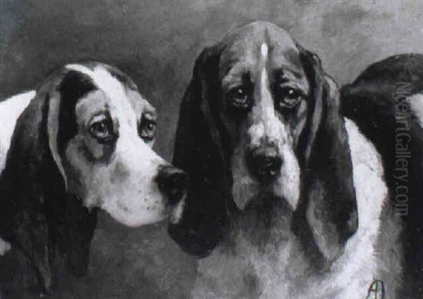 Two Bloodhounds Oil Painting by Alfred Duke