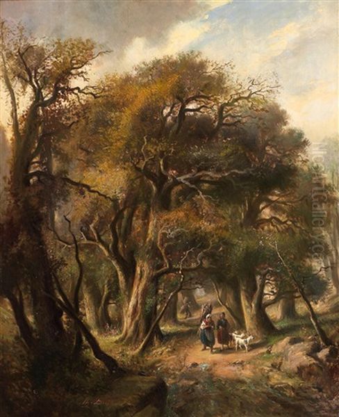 Reisigsammler Im Wald Von Fontainebleau Oil Painting by Charles-Marie Dulac