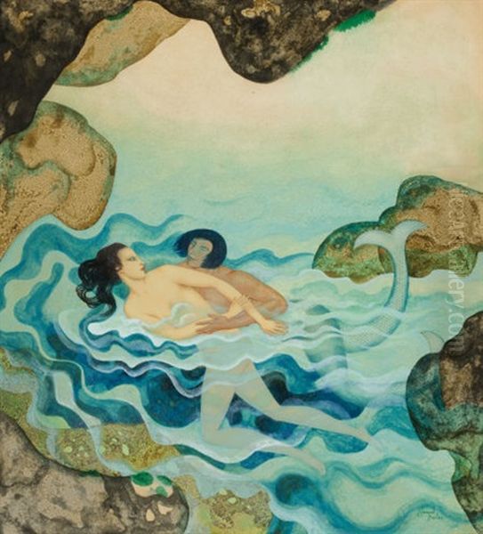 Myths The Ancients Believed, Glaucus And Scylla (cover Study For American Weekly) Oil Painting by Edmund Dulac