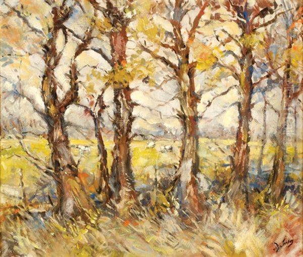 Tree Line Oil Painting by Erasmus Bernhard Van Dulmen Krumpelman