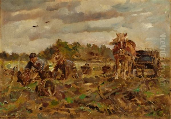 Farmers On The Land Oil Painting by Erasmus Bernhard Van Dulmen Krumpelman