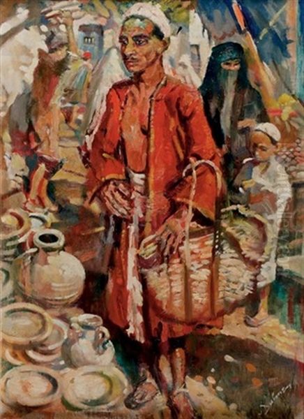 North African Marketplace Oil Painting by Erasmus Bernhard Van Dulmen Krumpelman