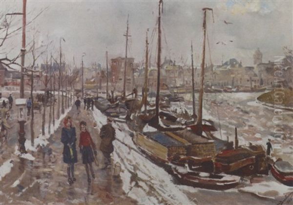 The Westerhaven, Groningen, In Winter Oil Painting by Erasmus Bernhard Van Dulmen Krumpelman