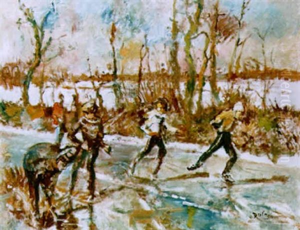 Schaatsers Oil Painting by Erasmus Bernhard Van Dulmen Krumpelman