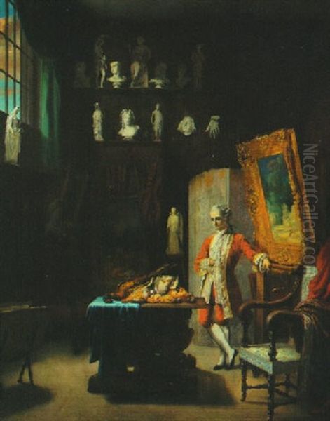 An Aristocrat In The Artist's Studio, With Still Life Of Fowl And Fruit Oil Painting by Jean Louis Dulong