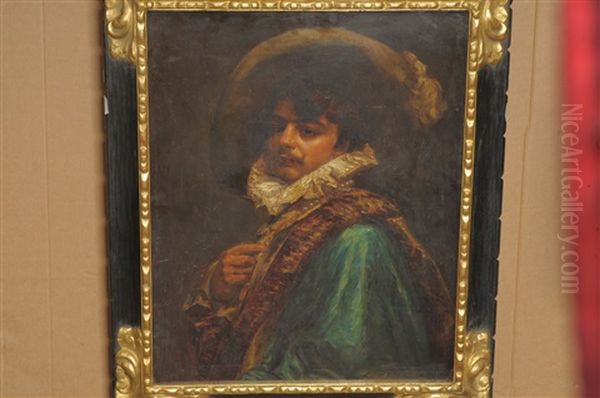 Portrait Of A Cavalier, Wearing A Green Coat And Red Cloak by Hippolyte Francois Duluard