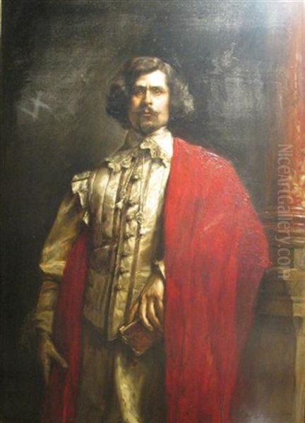 Portrait Of A Man With Red Cape Oil Painting by Hippolyte Francois Duluard