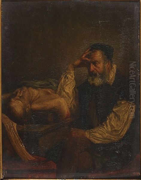 Man Sitting Next To An Amputee Oil Painting by Victor Dumas