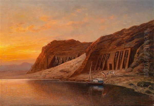 View Of Abu Simbel Oil Painting by Johannes Duemichen