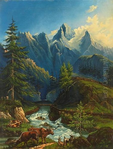 Die Donnerkegel In Der Gosau Oil Painting by Josef Peter Duemler