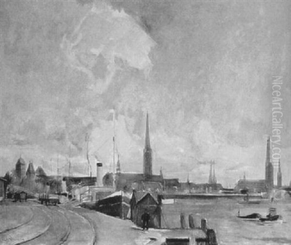 Hafen Von Lubeck Oil Painting by Erich Dummer