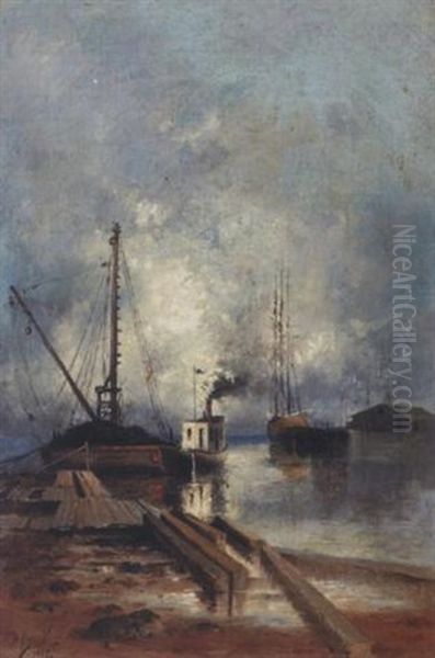 New England Harbor Oil Painting by Frank Vincent Dumond