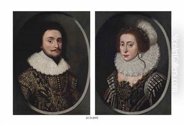 Portrait Of Frederick V Of Bohemia, The Winter King, Elector Palatine (1596-1632) And Portrait Of Elizabeth, Queen Of Bohemia (1596-1662) (pair) Oil Painting by Pierre Dumonstier the Younger