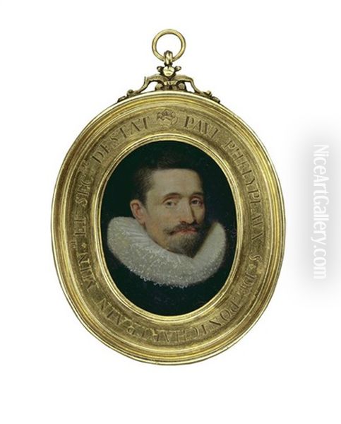 Doppelminiatur Des Paul Phelypeaux (1569-1621) Und Seiner Gattin Anne De Beauharnais (gest. 1653) Oil Painting by Pierre Dumonstier the Younger