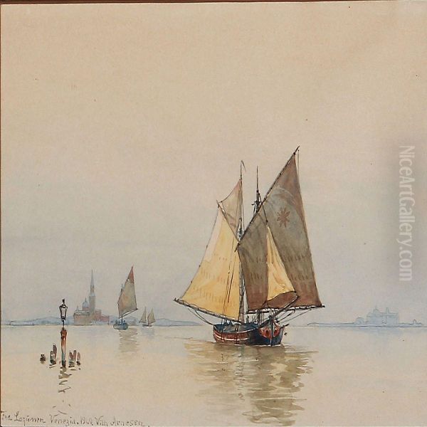 Sejlskibe I Lagunen Ud For Venedig Oil Painting by Vilhelm Karl Ferd. Arnesen