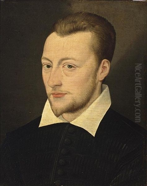 A Portrait Of A Gentleman, Bust Length, Wearing A Black Coat With A White Collar Oil Painting by Daniel Dumonstier