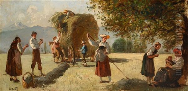 Bauern Beim Einbringen Des Heus Oil Painting by Alfred-Paul-Emile-Etienne Dumont