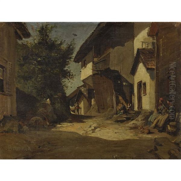 Sommerliche Ansicht Einer Gasse In Brunnen Oil Painting by Alfred-Paul-Emile-Etienne Dumont