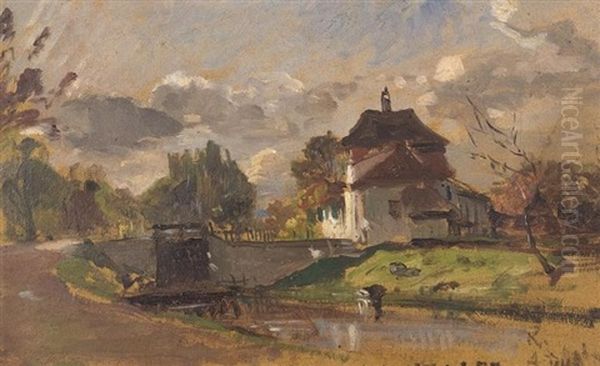 Maison Pres Du Canal Oil Painting by Alfred-Paul-Emile-Etienne Dumont