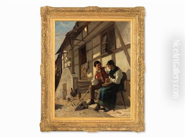 Young Farmers Couple Oil Painting by Alfred-Paul-Emile-Etienne Dumont