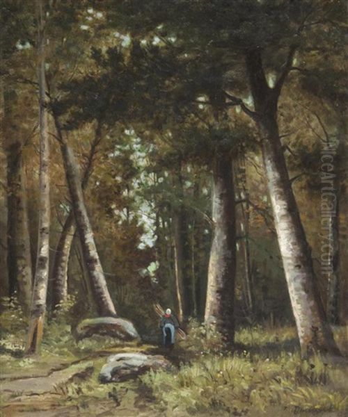 Paysage Boise A La Ramasseuse De Fagots Oil Painting by Alfred-Paul-Emile-Etienne Dumont