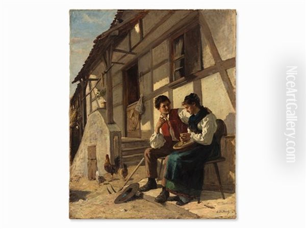 Young Farmers Couple Oil Painting by Alfred-Paul-Emile-Etienne Dumont