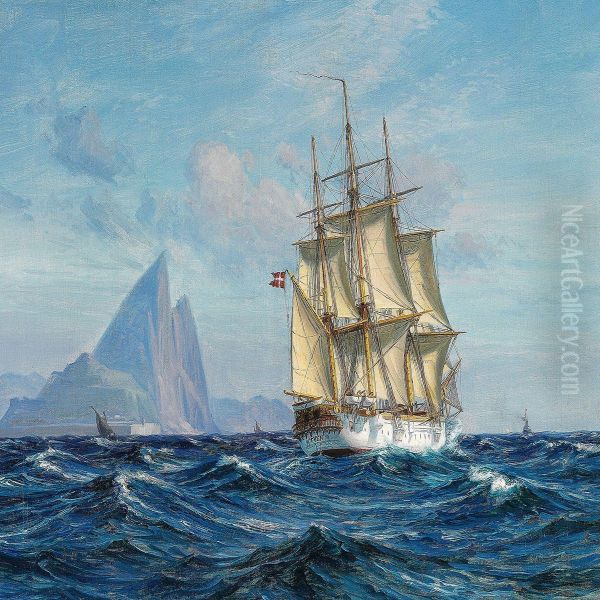 The Frigate Fyen (funen) Passing Gibraltar Oil Painting by Vilhelm Karl Ferd. Arnesen