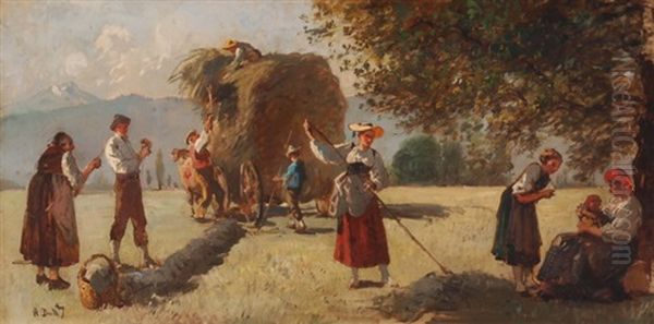 Bei Der Heuernte Oil Painting by Alfred-Paul-Emile-Etienne Dumont