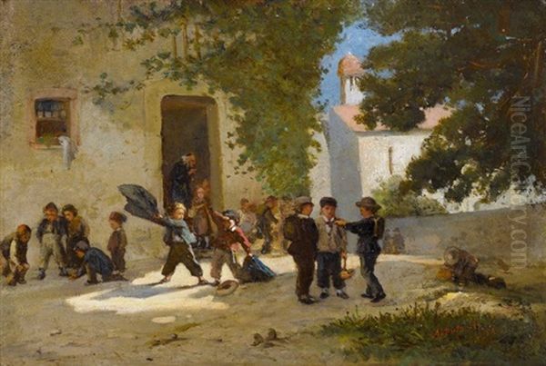 Die Schulpause Oil Painting by Alfred-Paul-Emile-Etienne Dumont