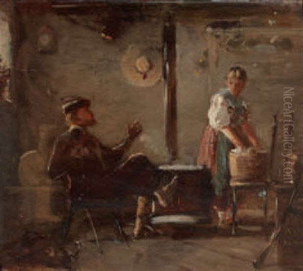 Le Recit Du Chasseur (study) Oil Painting by Alfred-Paul-Emile-Etienne Dumont