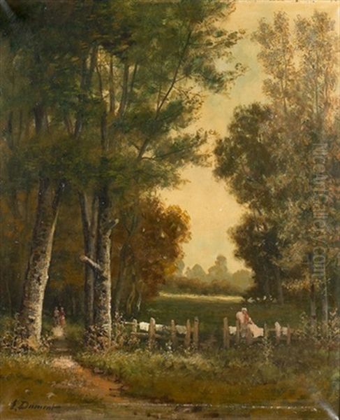 Landschaft Mit Wascherin by Alfred-Paul-Emile-Etienne Dumont