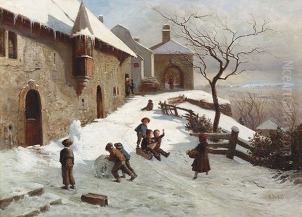 Jeux D'hiver Oil Painting by Alfred-Paul-Emile-Etienne Dumont